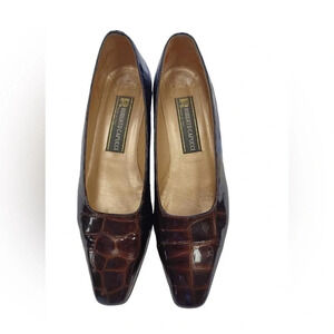 Roberto Capucci Alligator Print Brown Block Pumps Size AA Approx  Size 9